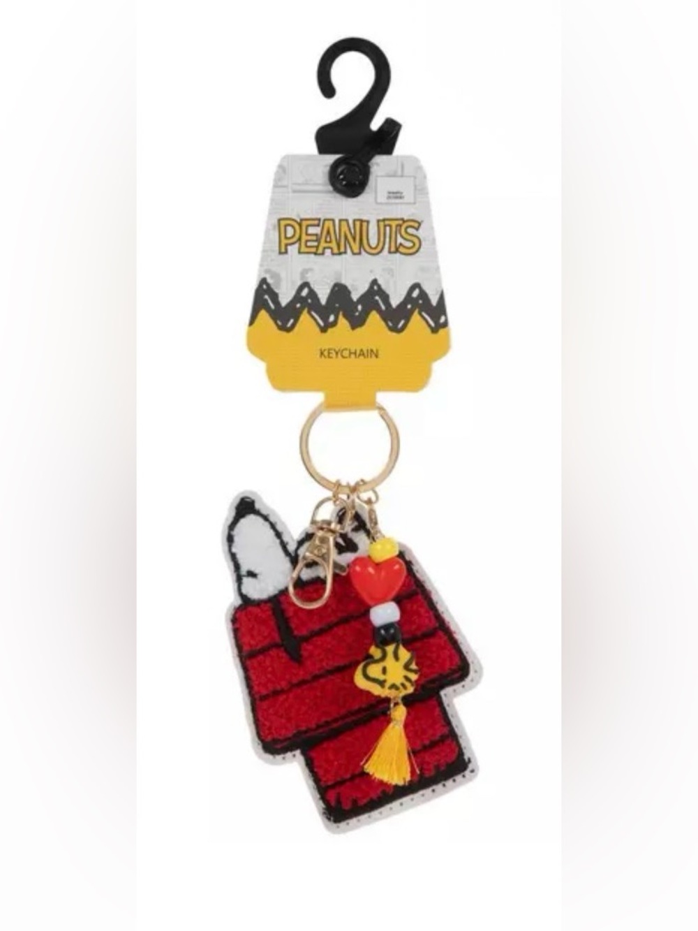 Peanuts Black Doghouse Charm Keychain with Yellow and Red Accents